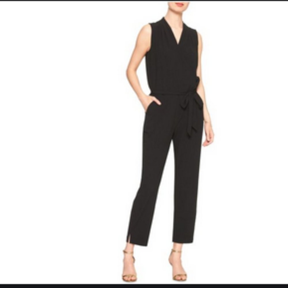 Banana Republic Black Wide Leg Belted Jumpsuit 12